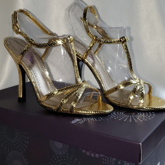 BP Platinum (Nordstrom) Gold Snake Skin Heels - Picture 1 of 5